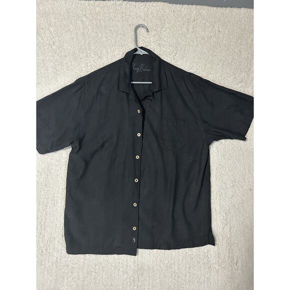 Tommy Bahama Black Floral Design Mens L Short Sleeve 100% Silk Tropical Vaca - Picture 1 of 9